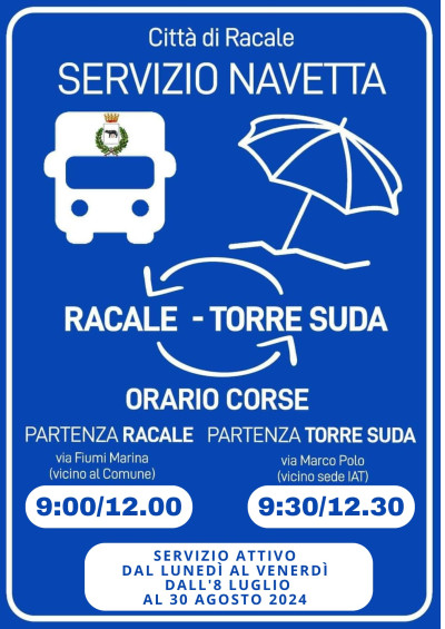 Servizio di bus navetta tratta Racale – Torre Suda periodo estivo