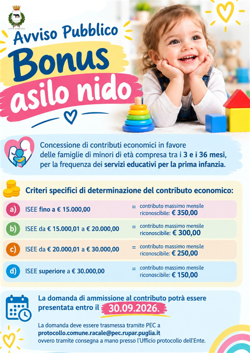 Avviso Pubblico - Contributi economici per la frequenza dei servizi educativi per la prima infanzia.